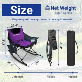 KINGROCK Oversized Rocking Camping Chair, Folding Camp Chairs with Pocket and Carry Bags, Rocking Camping Chairs for Adults with Pillow Cup Holder, Recliner for Outdoor Travel Sports Games