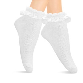 Molain 1 Pair Liner Socks Kawaii Cute Ruffle Lace Clothing Accessories Easter Ruffle Baby Dress Skirt Cotton Aesthetic Goth Cuffs Clothing for Women Toddler Little Girls, White heart