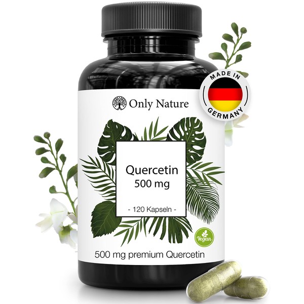 Only Nature® Quercetin Kapseln 500mg hochdosiert - 120 laborgeprüfte Kapseln - vegan - ohne Zusätze - in Deutschland produziert