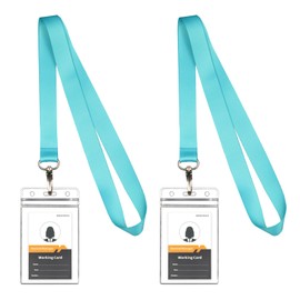 BOKOVNGEE 2 pack blue neck lanyard with id Holder Card Holder Punched Zipper Waterproof Resealable, ID Badge Card Holder with Comfortable Lanyard for Office Staffs, Teachers, Students, Medics, Workers