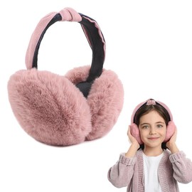 Riisoyu Winter Ear Warmers Plush, Winter Earmuffs Foldable Girls Ear Cups Soft Cold Protection Unisex Plush Ear Cups Knitted Faux Fur Warm Earmuffs Ear Warmers for Women, Pink, pink