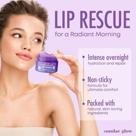 Sundae Glow Berries & Fig Lip Mask - Dermatologist Tested, Anti-Aging, Korean Skin Care, Deep Hydration, Overnight Lip Repair - Non- GMO, Vegan, Clean Beauty, 95% Natural, Cruelty-Free - 1 Pack