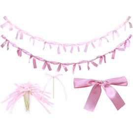 Bow Party Decor,Bachelorette Birthday Decor, Pink Garland Banner Ribbon Bow Decor, Pink Coquette Birthday Banner, Bow Cupcakes Topper, for Baby Shower,Bridal Shower, Wedding Favors, Party Supplies.