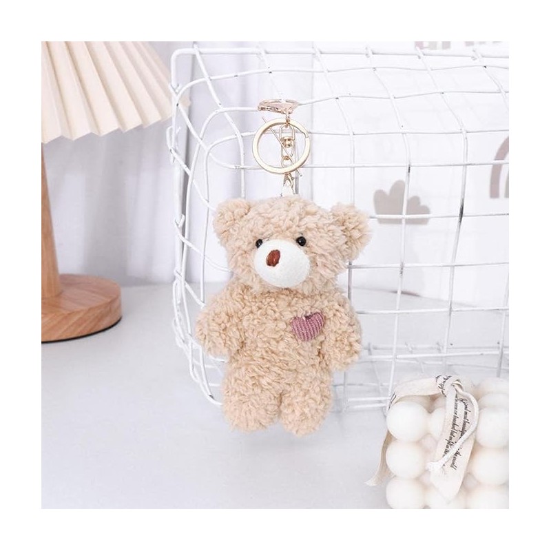 DPWOUM Brown Bear Pink Heart Keychain, Keychain Soft Cotton Key