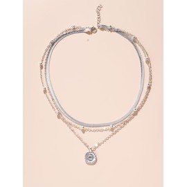 Necklaces 14K Silver Plated Three-Layer Set Shiny Ball Small Chain Circle Pendant Opulent Jewelry Lobster Clasp Adjustable Extende