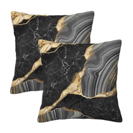 Gold and Black Grey Marble Farmhouse Throw Pillow Covers 18x18 Inch Modern Pillow Case Soft Pillowcase Cushion Covers Set of 2 for Sofa Bed Bedroom Car Chair Living Room Home Decor