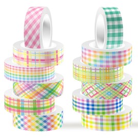 12 Rolls Plaid Washi Tape Set, Colorful Pastel Buffalo Plaid Checkered Masking Decorative Self Adhesive Tapes for DIY Craft Scrapbook Journals Envelope Gift Wrapping 16.4FT