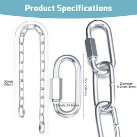 Frienda 2 Pack 30 Inch Heavy Duty Swings Chain 1500 Lbs Capacity Hanging Chair Chain Zinc-plated Steel Chains with M5 Quick Link Rustproof Extension Chains for Porch Swing Hammock Chairs Punching Bags