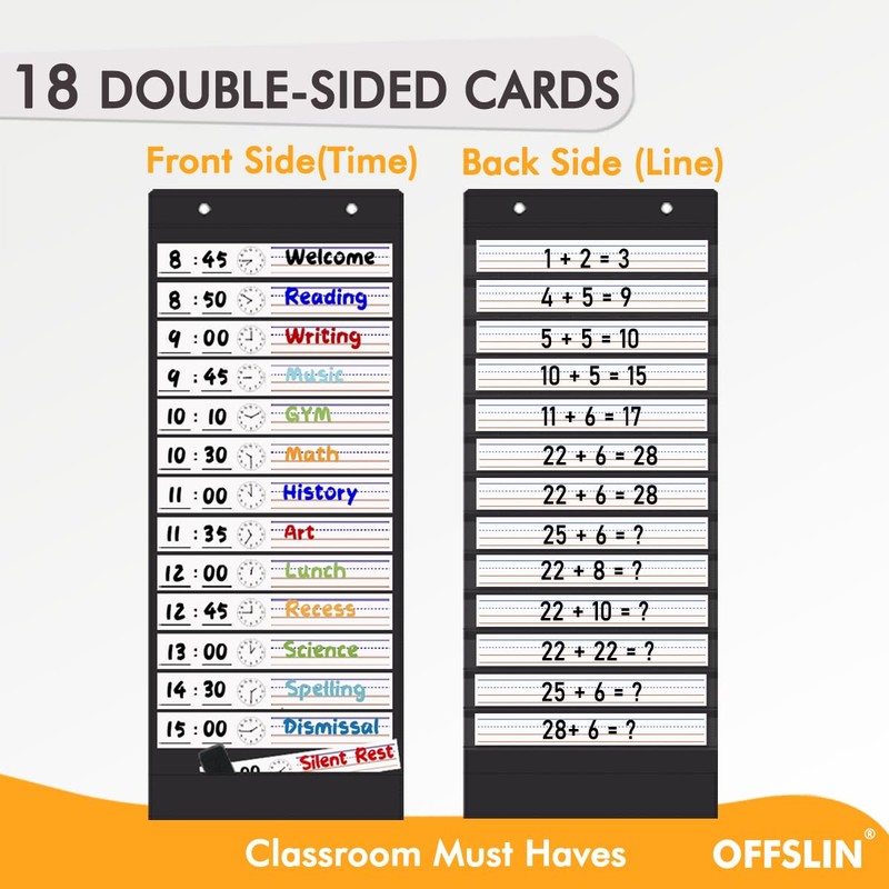 OFFSLIN Daily Schedule Pocket Chart, 13+1 Pockets Visual Classroom Schedule