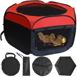 Chick Brooder Box, Foldable Chicken Brooder Box for Chicks, Pop-Up Baby Chicken Cage Supplies Brooding Up to 15 Baby Chick, Duck and Quail, Starter Kit with Storage Bag, Fixed Pegs, Waterproof Mat