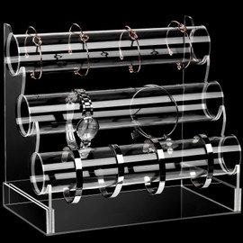Clear Acrylic Bracelet Holder with 3 Tier Racks, Jewelry Organizer Stand and Display Jewelry Organizer for Wrist Watch