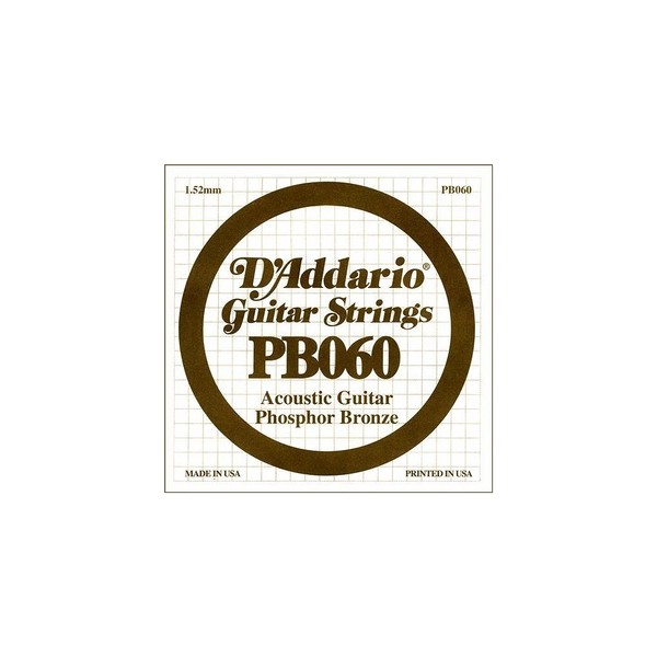D'Addario PB060 Phosphor Bronze Wound Acoustic Guitar Single String, 060