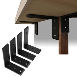 ECOTRIC 4Pcs Heavy Duty Countertop Support Brackets 8 x 6 x 2.5 inches 1/2" Thick Corbel Lot Wall Mounted L Shelf Bracket for Table Bench, Bar Tops, Cabinetry, Shelves and DIY 500 LBS Black Steel