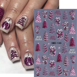 2 Sheets Embossed Christmas Nail Art Stickers Decals 5D Christmas Tree Letters Bows Self-Adhesive Nail Decals Supply Winter Holidays Xmas Nail Stickers for Women DIY Manicure Xmas Nails Decoration