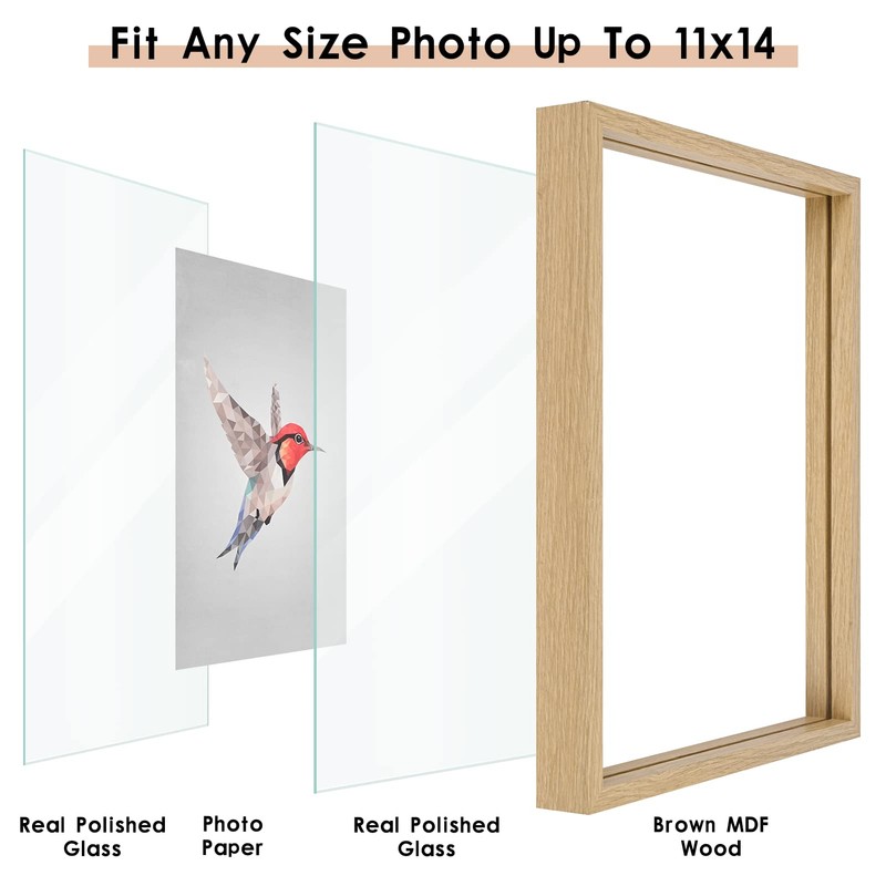 MUYE 11x14 Floating Frame Set of 2,Double Glass Rustic Frame,Display