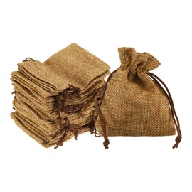 HARFINGTON 25Pcs Burlap Gift Bags with Drawstring 3" x 4" Linen Sacks Jewelry Gift Pouches for Wedding Birthday Party Christmas Favors DIY Craft, Coffee
