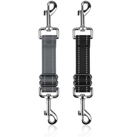 YUEPET Dog Safety Collar Clips 2 Pack Adjustable Prong Backup Clips Reflective Double Ended Backup Clasp Leash Connector for Dog Harness to Collar Safety Clip(Grey+Black)