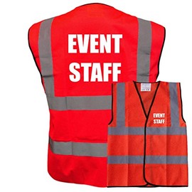 Event Staff Red Hi Vis Viz Safety Vest Waistcoat, Reflective High Visibility Work Wear, Events, medium
