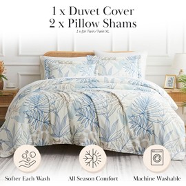 Southshore Fine Living, Inc. Tropical Print Duvet Cover Set, Twin//XL – Premium Microfiber Bedding, Easy Care – Includes 1 Twin Duvet Cover and 1 Sham, Machine Washable, Tropic Leaf Blue