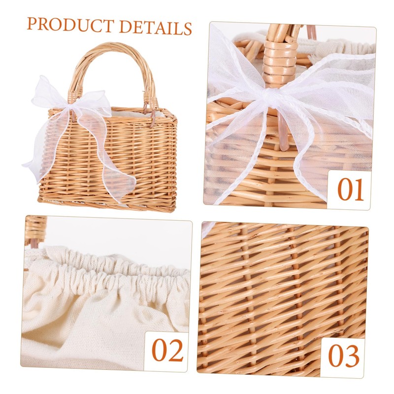 WHAMVOX Boho Style Woven Rattan Basket Purse Drawstring Closure for