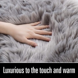 LOCHAS Soft Fluffy Grey Faux Fur Rugs for Bedroom Bedside Rug 2x3 Feet, Washable, Furry Sheepskin Area Rug for Living Room Girls Room, Luxury Shag Carpet Home Decor