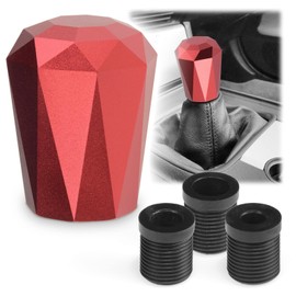 EZAUTO WRAP Universal Red Diamond Shifter Chrome Aluminum Automatic Shift Knob Stick Manal Gear Lever Handle with 3 Threaded Adapters