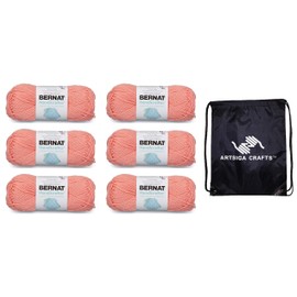 Handicrafter Cotton Solids Coral Rose 162101-1746 (6-Pack - Same Dye Lot) Worsted Medium #4 Cotton Yarn for Crocheting and Knitting with Project Bag