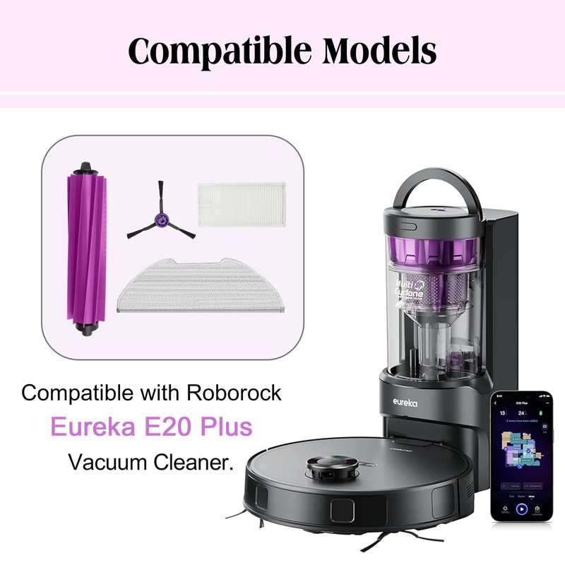 Replacement Accessories for Eureka E20 Plus Robot Vacuum,1Rubber Main Brush,4Mop