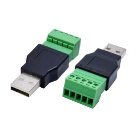 FainWan 2Pack USB 2.0 A Screw Terminal Block Connector USB 2.0 A Male Plug to 5 Pin/Way Female Bolt Screw Shield terminals Pluggable Type Adapter Connector Converter 300V 8A(Male)