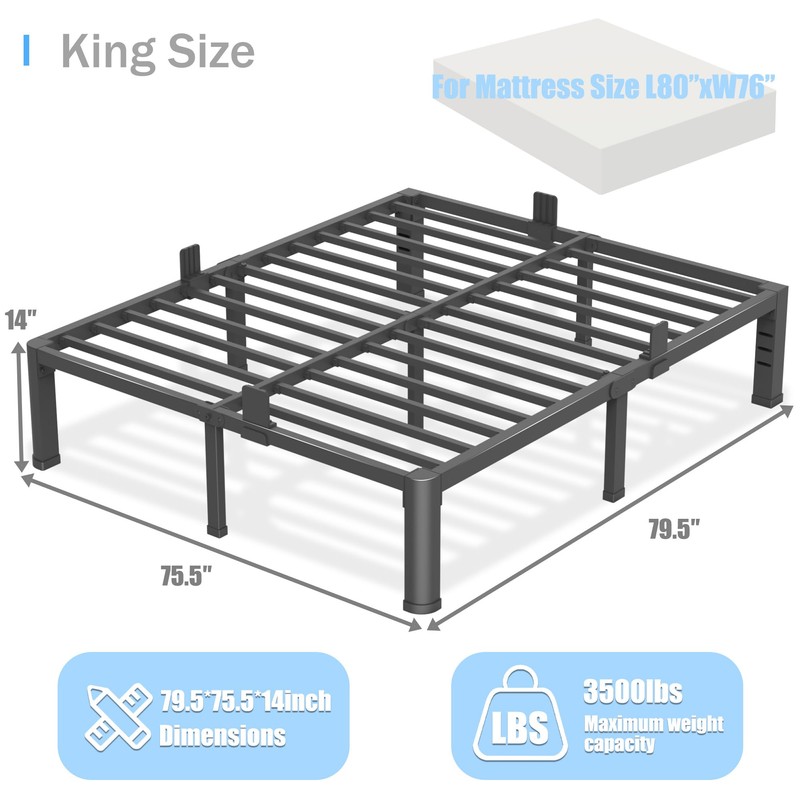 14 inch King Size Bed Frame with Round Corner Legs