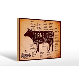 Ontrada Holzschild 20x30cm Beef cuts Organic Metzgerei Holz Schild