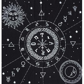 INDIAN CONSIGNERS Altar Cloth 12 Constellation Sun, Star & Moon Universe Premium Witchcraft Alter Tarot Spread Top Cloth Wicca Square Spiritual 24 by 24 Sacred Cloth (12 Constellation)