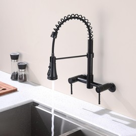 Delle Rosa Wall Mount Kitchen Faucet, 8 Inch Center Wall Mount Kitchen Sink Faucet with Pull Down Sprayer, Wall Mount Faucet with Sprayer Commercial Wall Mount Faucet, Matte Black