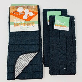 Home Concepts Dish Drying Mat Kitchen Towels Black Microfiber 3 PC Set