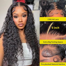 Momaksa 13x6 Lace Front Wigs Human Hair 200 Density Deep Wave Lace Front Wigs Human Hair Deep Curly Human Hair Wig Glueless Wigs Human Hair Pre Plucked For Women Natural Color 28 Inch