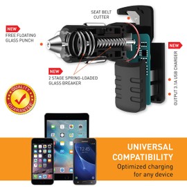 Ztylus Stinger Plus USB Emergency Escape EDC Tool: Life-Saving Rescue Car Charger, Spring Loaded Window Breaker Punch, Seat Belt Cutter, Dual USB Ports 3.1A Max Output (1x Black Stinger Plus)