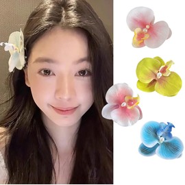 5 Pcs Multicolored Flower Hair Clip Women Big Chiffon Orchid Flower Hairpin Hair Clip Bohemian Hawaiian Flowers Hair Clip Hair Barrette Headwear for Women Girls Party Wedding