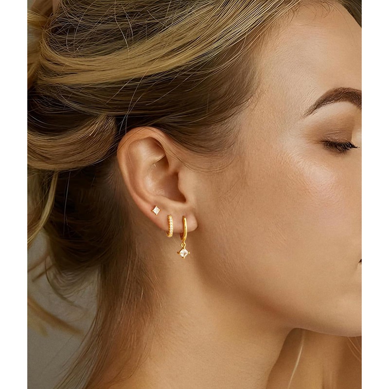 Gold Hoop Earrings for Women Stacks - Dainty Gold Plated