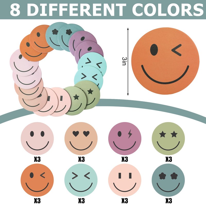 JarThenaAMCS 24 Packs Smile Face Sticky Notes Boho Happy Face