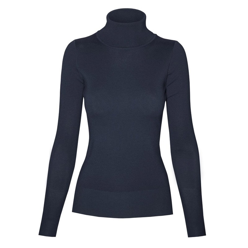 Cielo Women's Solid Basic Stretch Turtleneck Pullover Knit Sweater Navy