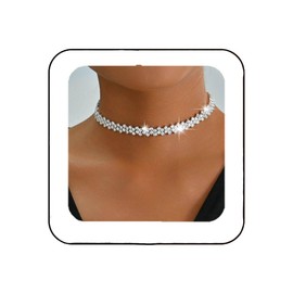 Fashey Rhinestone Choker Necklace Silver Crystal Necklaces Sparkly Necklace for Women (Silver)