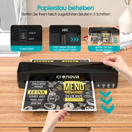 Crenova Crenova Laminiergerät A4/A5/A6,Schneller Laminator mit 10 Laminierfolien,Personal für Hausgebrauch,Schule Lehrer,Büro Karte (Schwarz)