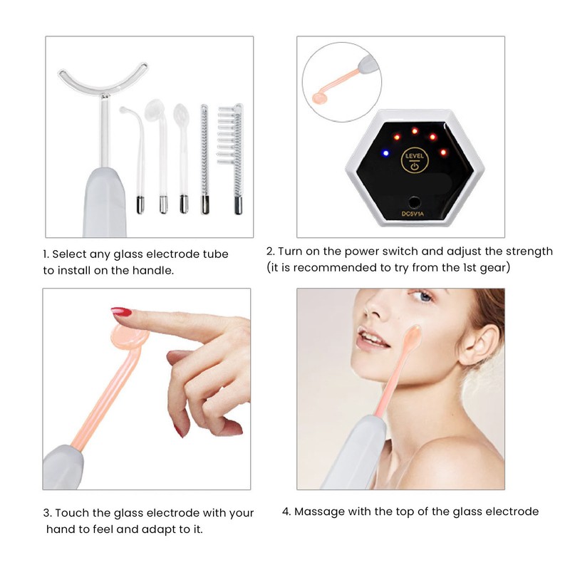 4 Tubes High Frequency Facial Wand Rechargeable Portable Skin Tightening