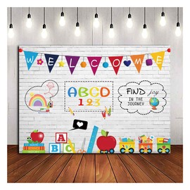 Welcome Online Teaching Teacher Students Pencil Books Subject Photo Background White Brick Wall Study at Home Blackboard Back to School Photography Backdrop Studio Shoot Booth Props 7x5ft