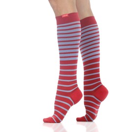 VIM & VIGR Nylon 15-20 mmHg Graduated Compression Socks (Red & Lavender Falling Stripe, Large/X-Large Wide Calf (6))