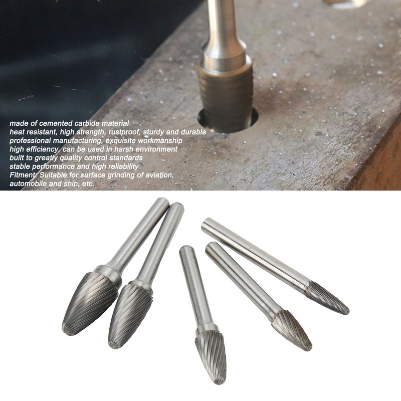 5pcs Carbide Burrs Single Cut Rotary File with 6mm/0.24in Shank