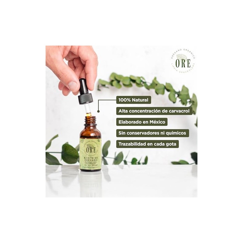 ORE Aceite de Oregano Orgánico 100% Natural | 80% Carvacrol
