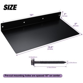 RealPlus Metal Floating Shelf 16.8" x 8" Modern Heavy Duty Steel Wall Mounted