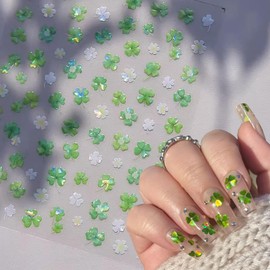 2Pcs St. Patrick's Day Nail Art Stickers 5D Embossed White Shamrock Nail Decals Green Nail Art Supplies Laser Shamrocks Nail Designs Sticker for Women Girls DIY St. Patrick's Day Manicure Decoration