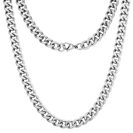 Silvadore 9mm Mens CHUNKY CUBAN Link Curb Chain Silver Necklace - SUPER STRONG Heavy Thick Solid Stainless Steel Hip-Hop Bling Gift Jewellery - 61cm / 24 inch